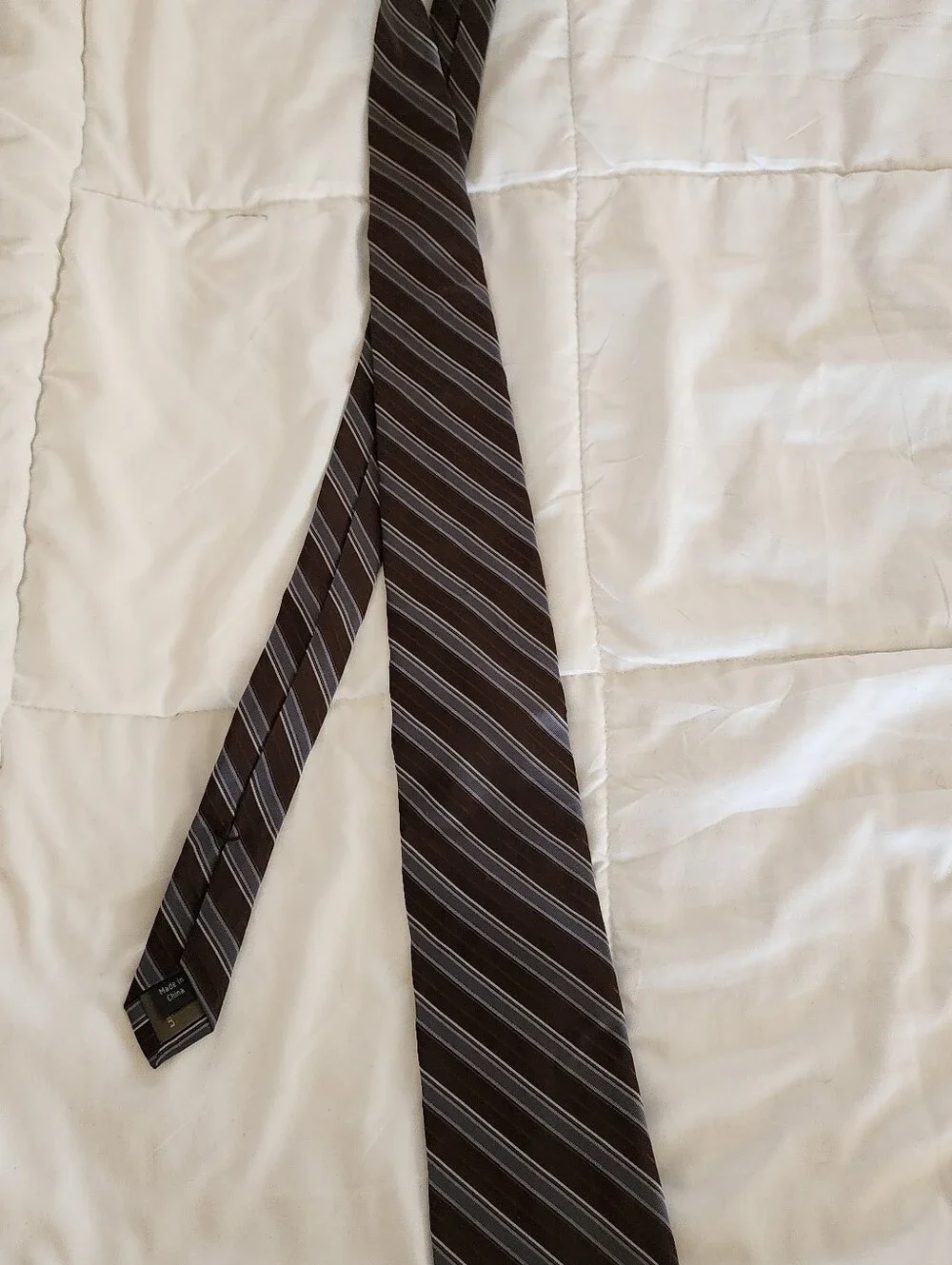 Calvin Klein Brown Diagonal Stripe Tie with Gray Accents